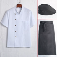 Белая футболка, фартук, берет, короткий рукав