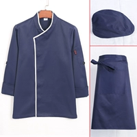 Синий лонгслив, фартук, берет