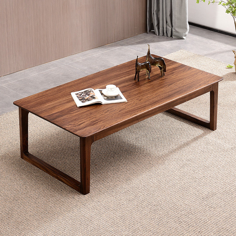 Black gold wood coffee table modern minimalist all solid wood rectangular table home log tea table minimalist living room furniture