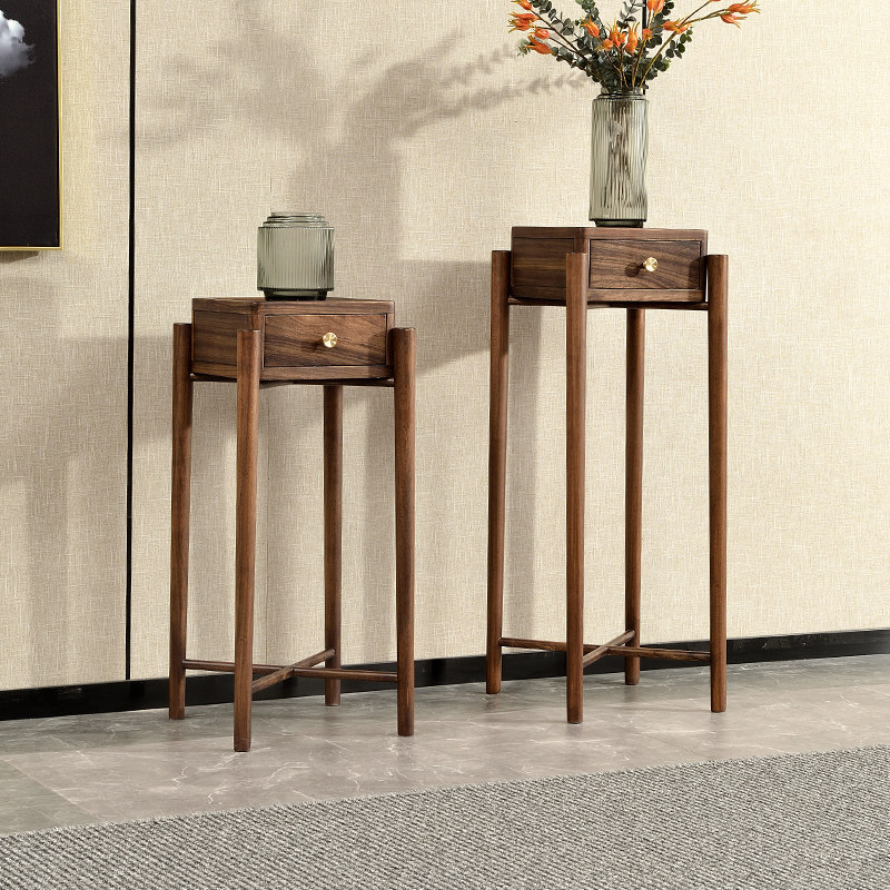 Ukim Wood Flower Shelf Solid Wood Floor Zen Willpower High And Low Shelf New Chinese Indoor Living-room Balcony Wooden Bonsai Frame