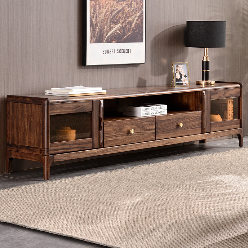 Ukim Wood TV Cabinet Tea Table Composition Nordic Full Solid Wood 1 8 m Ground Cabinet Storage Cabinet 2 m Living-room TV Cabinet
