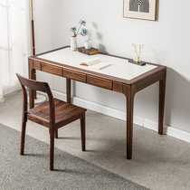 Black gold wood solid wood rock board desk simple modern home 1 meter writing desk small apartment 1 4 meters study desk