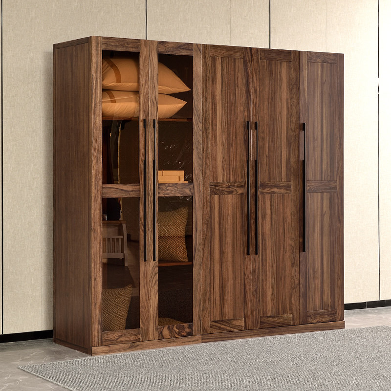 Uginwood Wardrobe Brief Full Solid Wood Two Doors Three Doors Closet Combination Light Lavish Glass Door Bedroom Containing Cabinet Innate