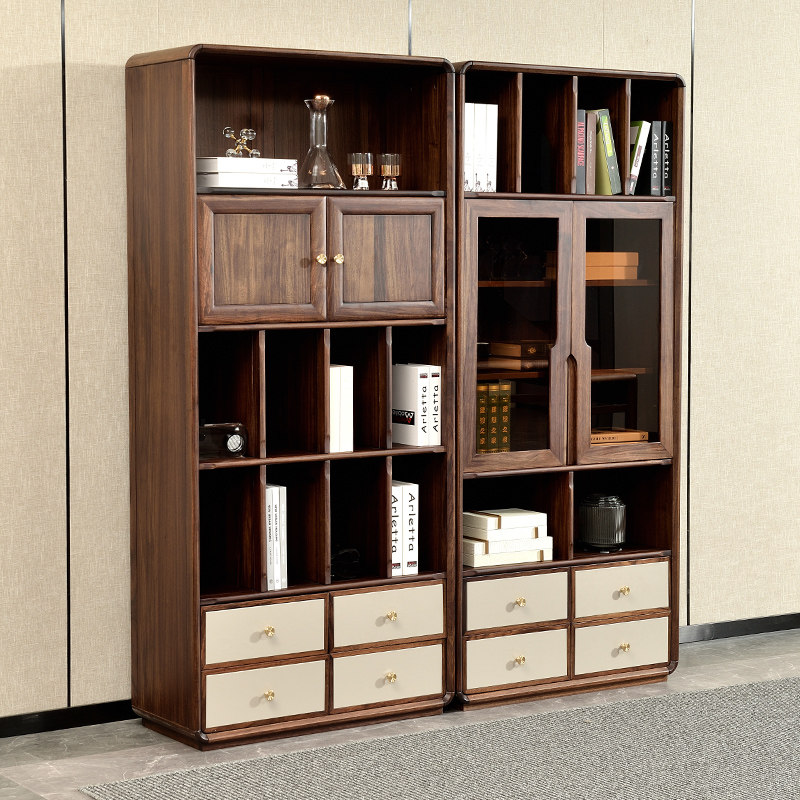 Wujinmu bookcase all solid wood simple two-door bookcase with door and glass door floor-to-ceiling bookshelf new Chinese display cabinet