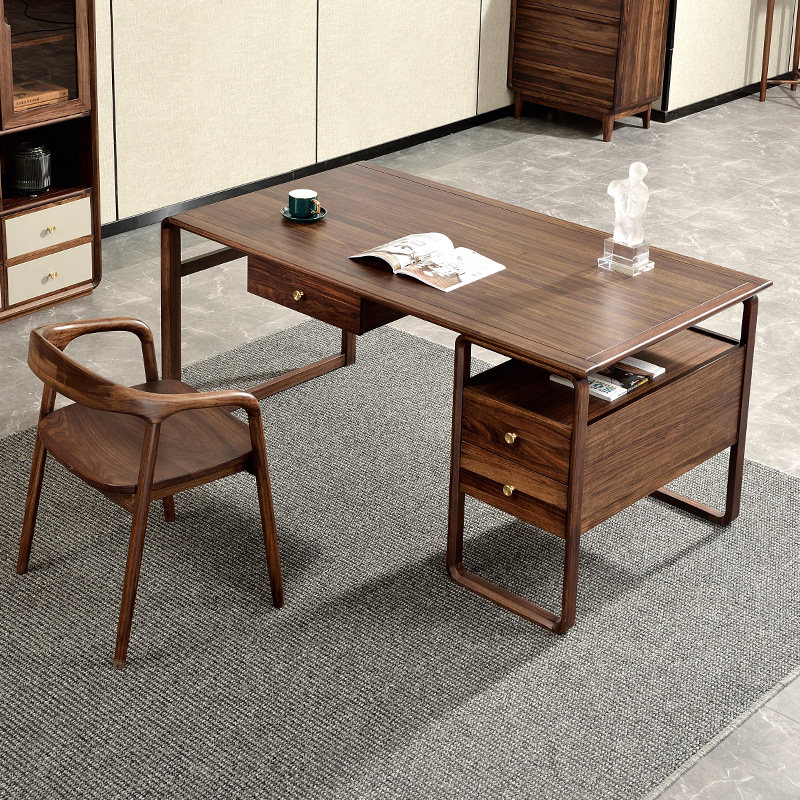 Wujin wood desk and chair combination modern minimalist home desk Italian Nordic all solid wood computer desk