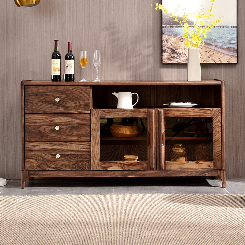 Wujinmu dining cabinet Simple modern multifunctional dining room storage cabinet all solid wood wine cabinet new Chinese storage cabinet