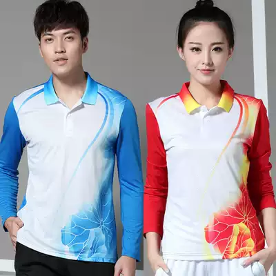 Autumn and winter quick-drying long-sleeved badminton tops for men and women lapels air volleyball table tennis tennis sports trousers training clothes