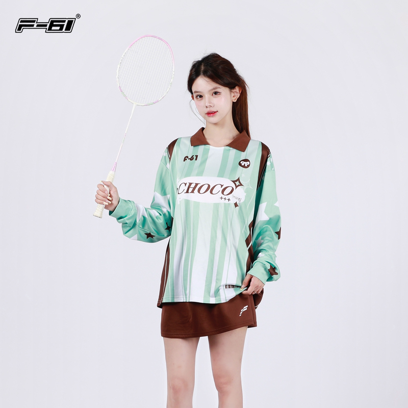F61 New Mint Chocolate Badminton Long-Sleeved Women's Autumn and Winter Quick-Drying Sweat-Absorbent Breathable Sports T-Shirt