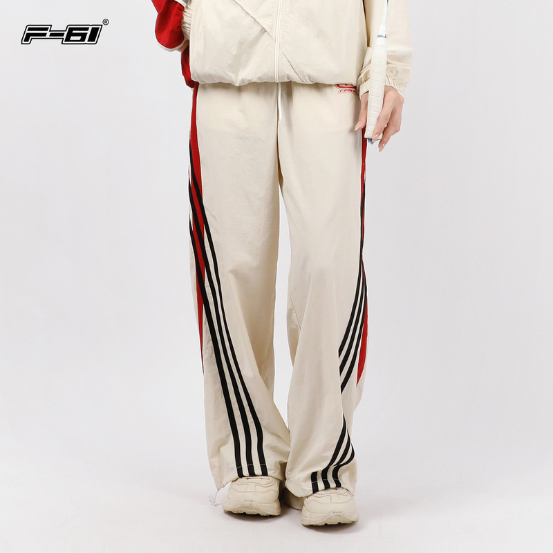 F61 New Retro Campus Style Striped Badminton Pants Autumn Straight Casual Drawstring Jogger Sports Pants