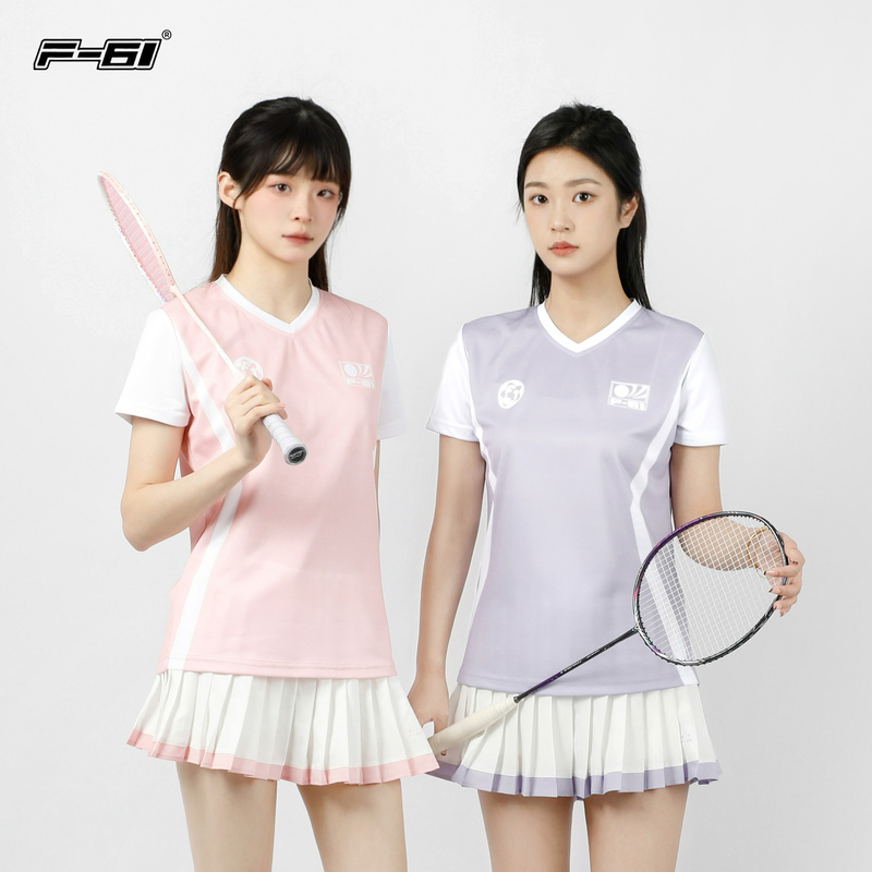 F61 New Style Purple and Pink Spliced Badminton Clothing for Women, Summer Sports Training Quick-Drying, Sweat-Wicking, Breathable Short-Sleeved T-Shirt for Women