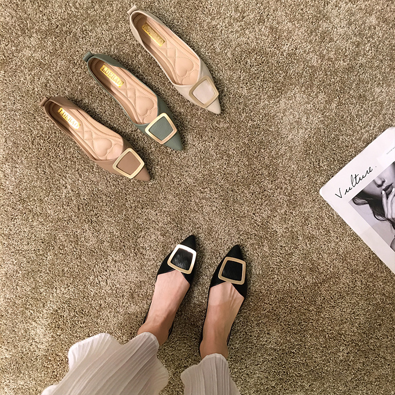 Soft - leather pointed shoes in 2022 new lady black bean shoes soft soles spring and flat shoes