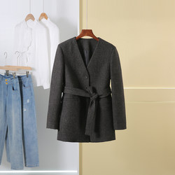 100~Wool custom-spun linen texture waist woolen jacket Dongyangjia 2024 ຜະລິດຕະພັນໃຫມ່