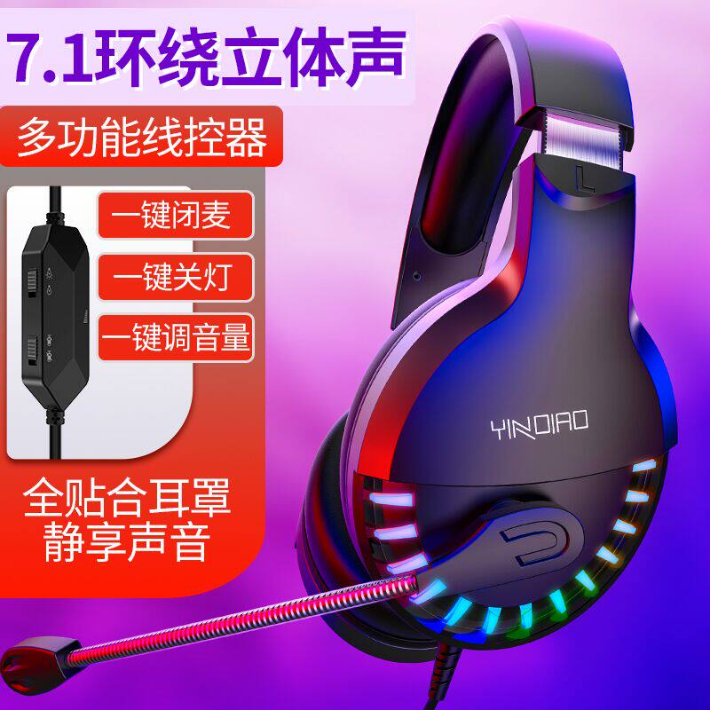 7 1-channel Jedi survival listen to the sound defense position wire-controlled head-mounted sports music computer headset learning silver carving Q2