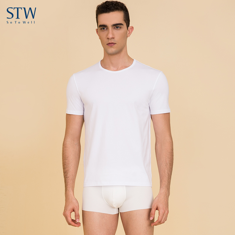 STW Short-sleeved T-shirt Men Model Cotton Leisure Leisure and Loose Men's White Half-sleeved Top Clothes