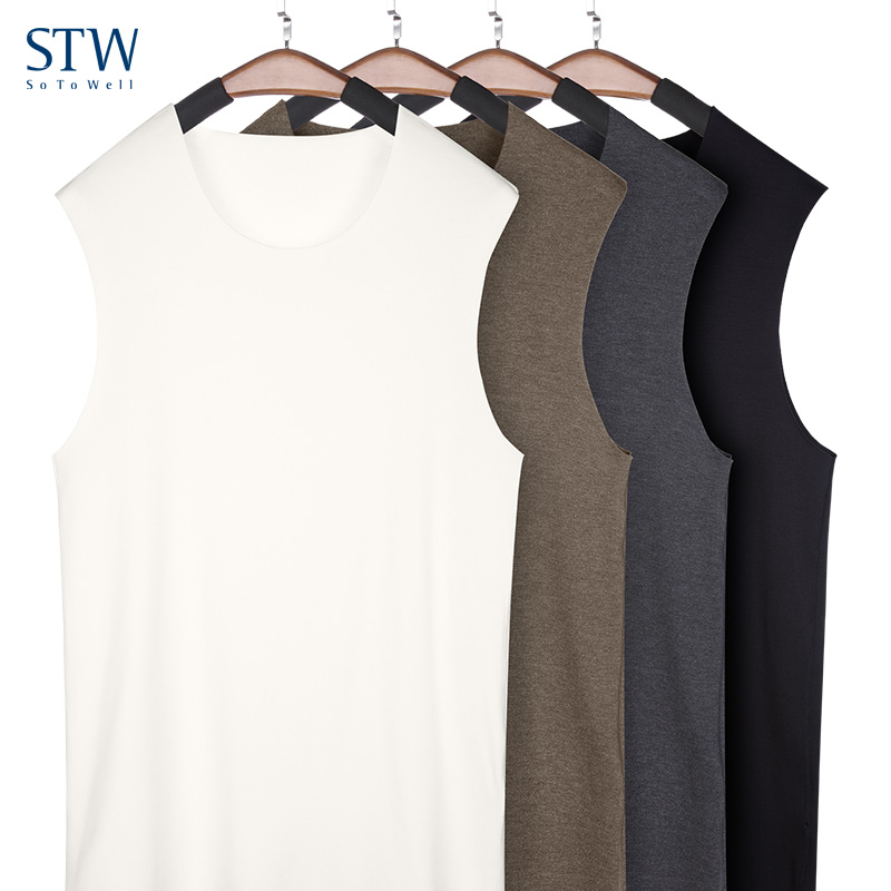 STW Men's warm vest Modal non-trace velvet thickened bottom round neck sleeveless vest winter bottom Y