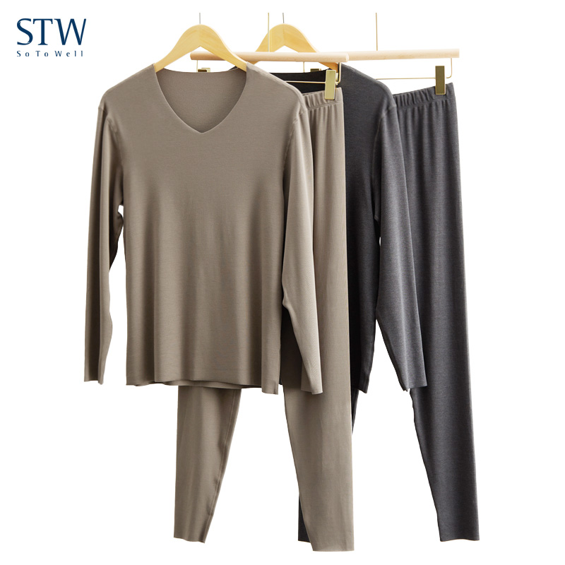 Heating clothes men's autumn clothes sanitary pants suit Modale without marks and thickened and thickened anti-cold internal lap sweater sanitary pants