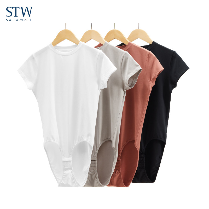 STW short sleeve dress Modale cotton round collar T-shirt woman sashimi elastic minimalist white T-shirt for undershirt summer