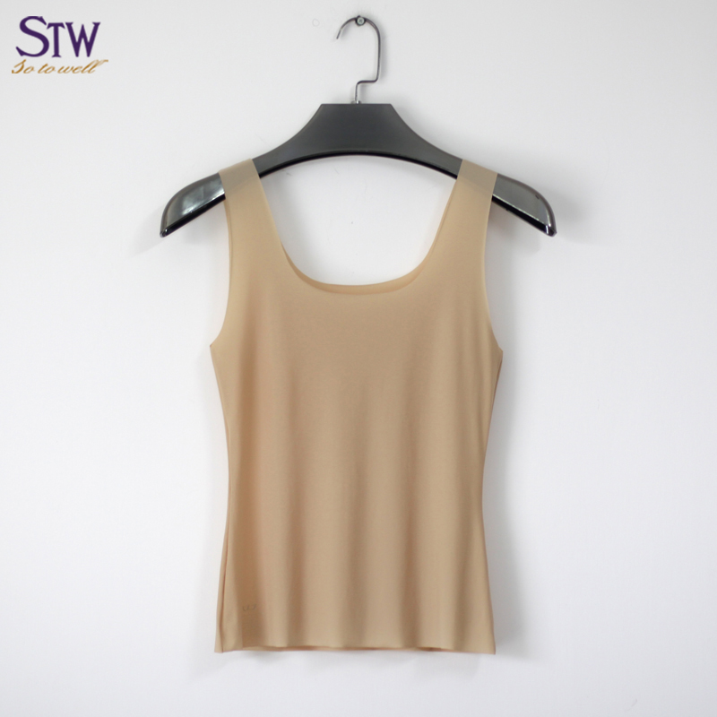 STW summer women's incognito Ice silk vest sling flesh-colored breast bandeau large U-neck ultra-thin incognito bottoming vest