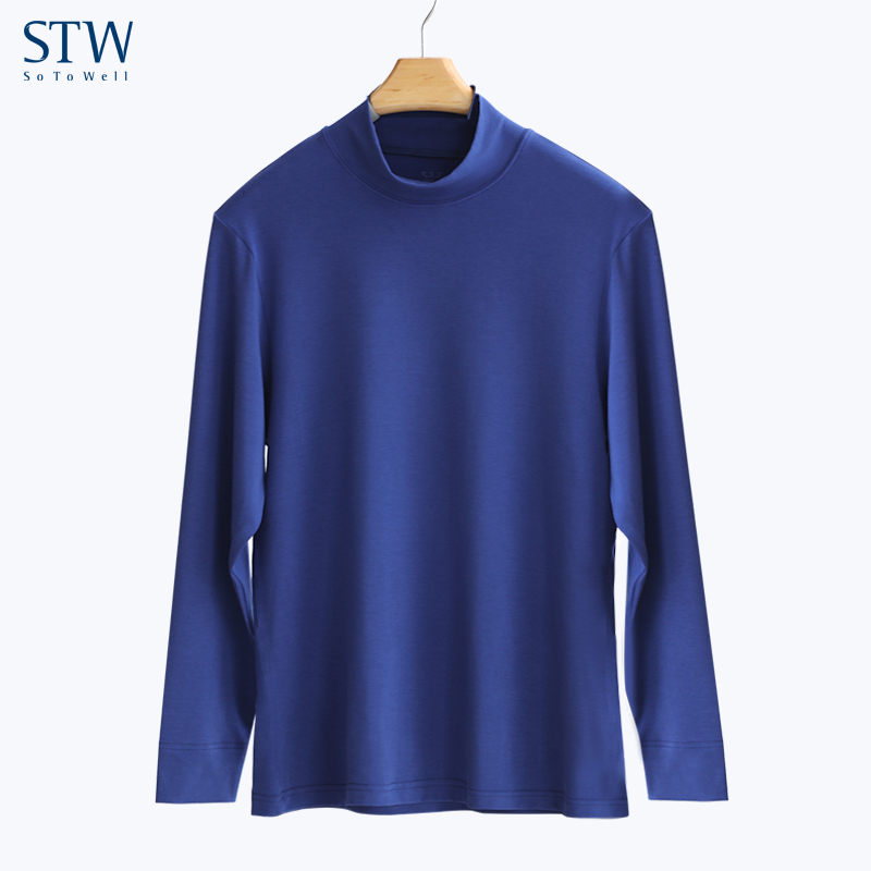 STW mens Modale nửa chiều cao ấm áo lót trong cổ áo bông mùa thu áo khoác đáy xuống dài sleeveT áo thun mùa thu / mùa đông triều.