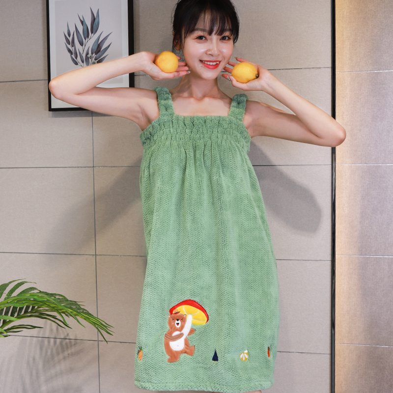 Cute suspender bath skirt wearable bath quick-drying absorbent bath towel women's bathrobe thickened towel winter swimming yukata