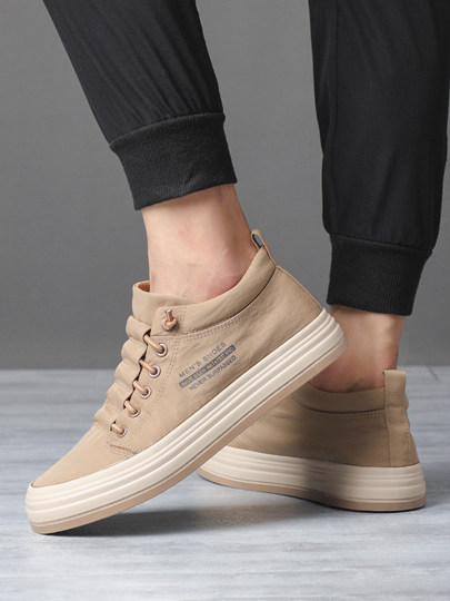 Canvas shoes men's shoes 2026 spring and autumn new style mid-top trendy shoes men's slip-on casual shoes mid-top sneakers for men