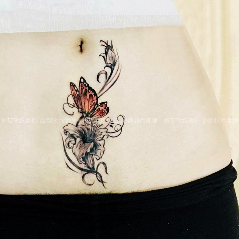Butterfly Flower Caesarean section Birth Tattoo with Scar Waterproof Female Persistent Flawless Sexy Emulated Tattoo TATTOO Tattoo Sticker