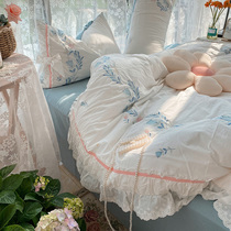 Pleasing) Gentle Healing Cream White Washed Cotton Four Pieces Of Pure Cotton Lins Girls Hearts All-cotton Beds Bedding