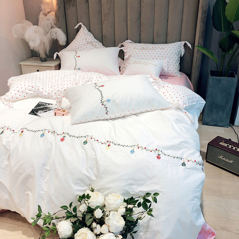 Net red bed with four sets of sets with wind all-cotton pure cotton Podot princess wind lotus leaf side quilt cover double 200x230