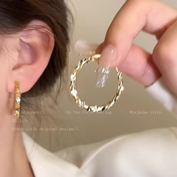 Light Luxury Niche High-End Silver Hoop Earrings for Women, European and American Style, Exaggerated and Versatile, Stylish Earrings and Ear Accessories