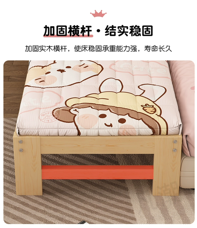 Giường trẻ em bằng gỗ nguyên khối Giường ghép có lan can Giường cũi mở rộng Giường nhỏ người lớn có thể ngủ Trẻ sơ sinh và trẻ nhỏ Giường ghép lớn
