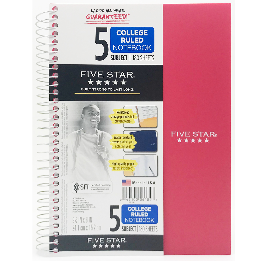 MEAD 06184 USA Virtue FIVE STAR Five-subjects Iron Coil Notebook 6