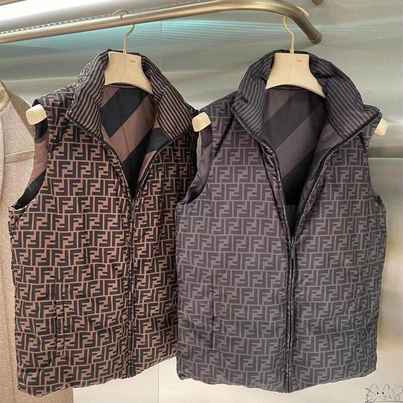Fendi/Fendi New Classic Color-Block Monogram Diagonal Plaid Reversible Vest Jacket for Women and Men down Jacket