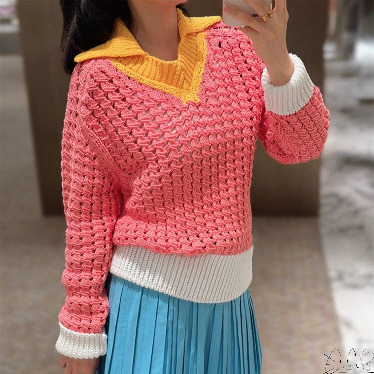 Fendi/Fendi New Classic Hollow-Out Color-Block V-Neck Polo Sweater for Women, Knitwear for Men Fendi/Fendi New Classic Hollow-Out Color-Block V-Neck Polo Sweater for Women, Knitwear for Men