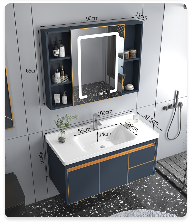 Không gian hiện đại tủ nhôm phòng tắm gốm tích hợp chậu phòng tắm chậu rửa chậu rửa cải tạo nhà kết hợp tủ gương thông minh tủ kính nhà tắm tủ kệ gương phòng tắm