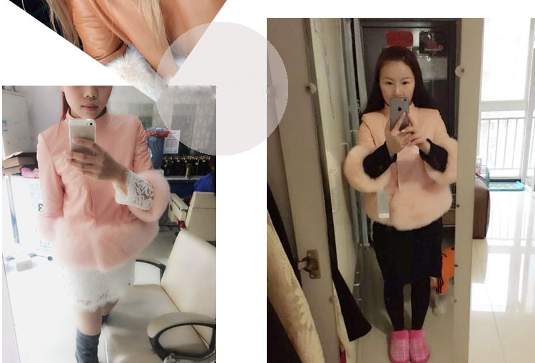 Thu đông 2018 mẫu giả lông cáo lông cỏ khâu áo khoác giản dị cổ áo da cắt cúp tay Slim nữ ngắn áo khoác da thật