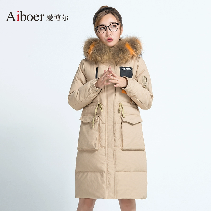 Aiboer down jacket 2019 mới nữ mid-lông gấu trúc dài mùa thu và mùa đông nữ dày xuống áo khoác - Xuống áo khoác