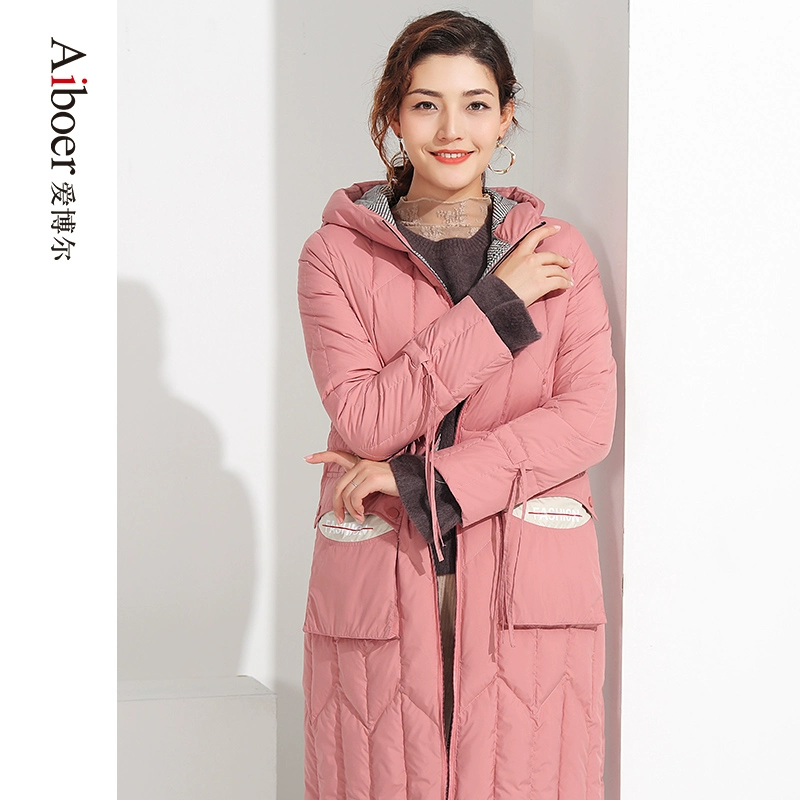 Aiboer down jacket 2019 nữ mới xuống mid-length và mỏng sản phẩm mới mùa thu down jacket jacket jacket - Xuống áo khoác