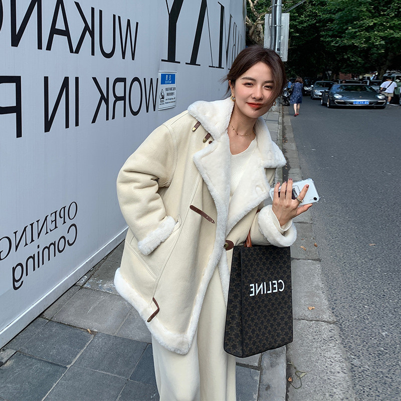 Suede short jacket women's winter thickened Korean version lamb plush 2021 new fur All racing suit tide