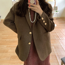 Woolen suit jacket short section female 2022 new temperament small man autumn and winter woolen coat Japanese retro