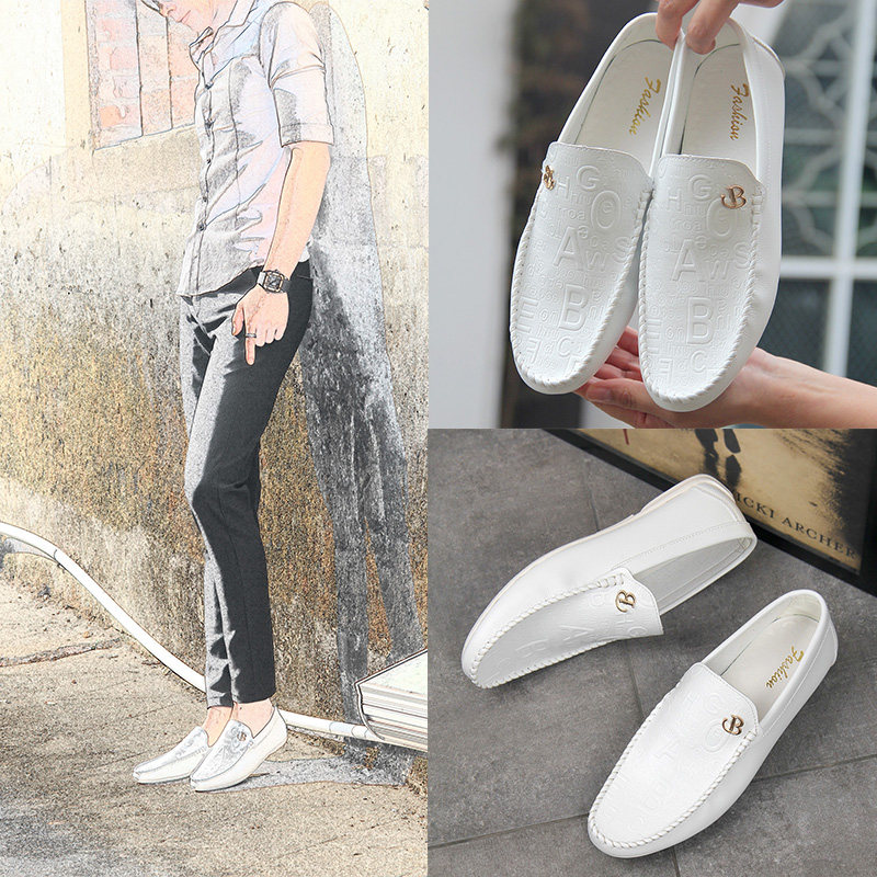 White bean-bean shoes Men's 2021 Spring new Korean version of the wave 100 hitch a quick hand red man sloth shoes one foot pedal small leather shoes