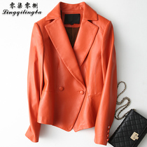 The first layer of sheepskin small blazer jacket 2021 autumn new leather leather womens short slim body