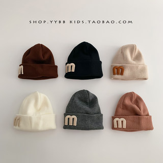 Korean alphabet children's hat autumn and winter warm thickened knitted woolen hat for men and women baby ear protection pullover hat trendy