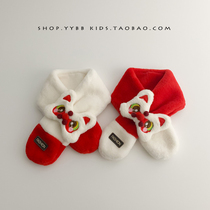 New Chinese style childrens scarf cute plush autumn and winter baby tiger head red male and female baby cross scarf