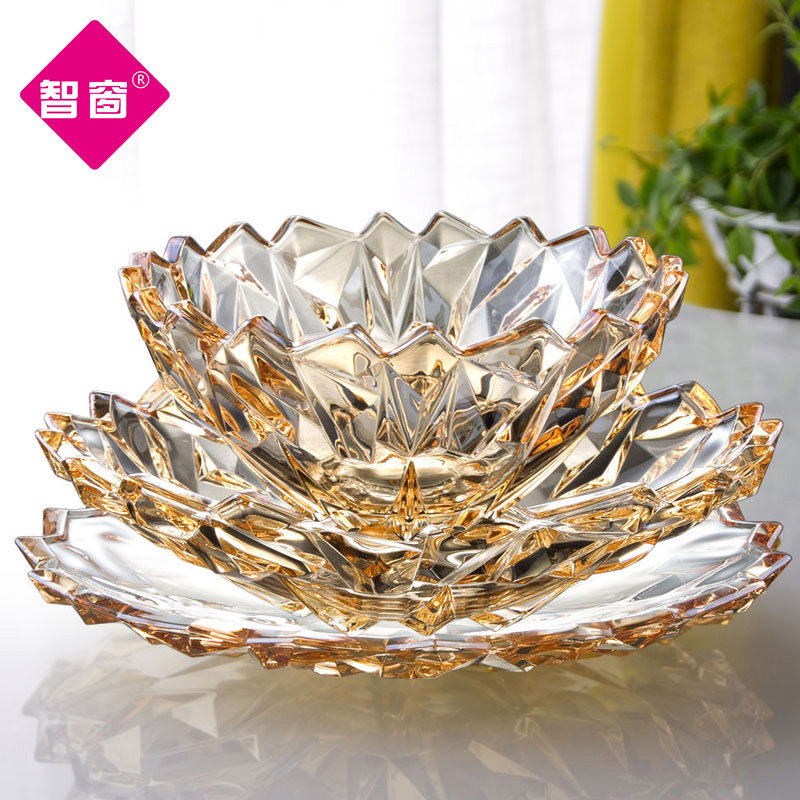 Nordic style large crystal glass fruit plate candy plate home living room coffee table fruit plate light luxury creative modern