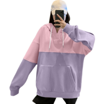 Large size womens spring and autumn pregnant womens clothing color splicing hooded extended sweater multi size YIFEI8510