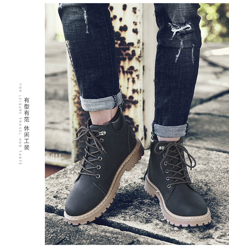 Giày dụng cụ Giày nam Giày nam Giày mùa thu Anh Bình thường Giày đế xuồng Martin Boots Giày da nam hoang dã Retro