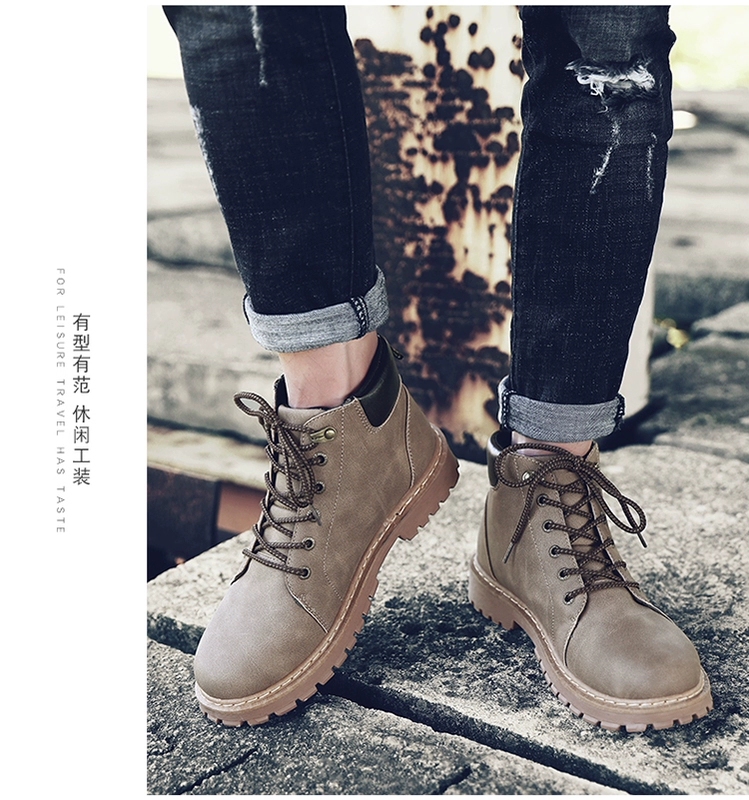 Giày dụng cụ Giày nam Giày nam Giày mùa thu Anh Bình thường Giày đế xuồng Martin Boots Giày da nam hoang dã Retro