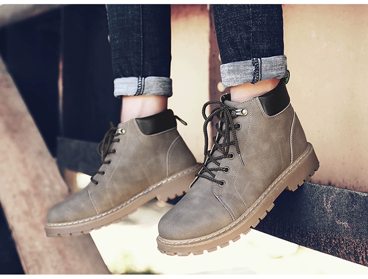 Giày dụng cụ Giày nam Giày nam Giày mùa thu Anh Bình thường Giày đế xuồng Martin Boots Giày da nam hoang dã Retro