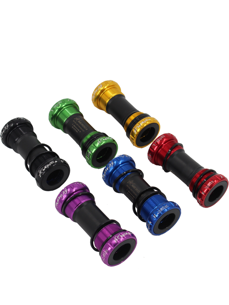The new MEROCA color mountain bike 7075 one-piece hollow BB central axis is pressed into the threaded screw-in central axis