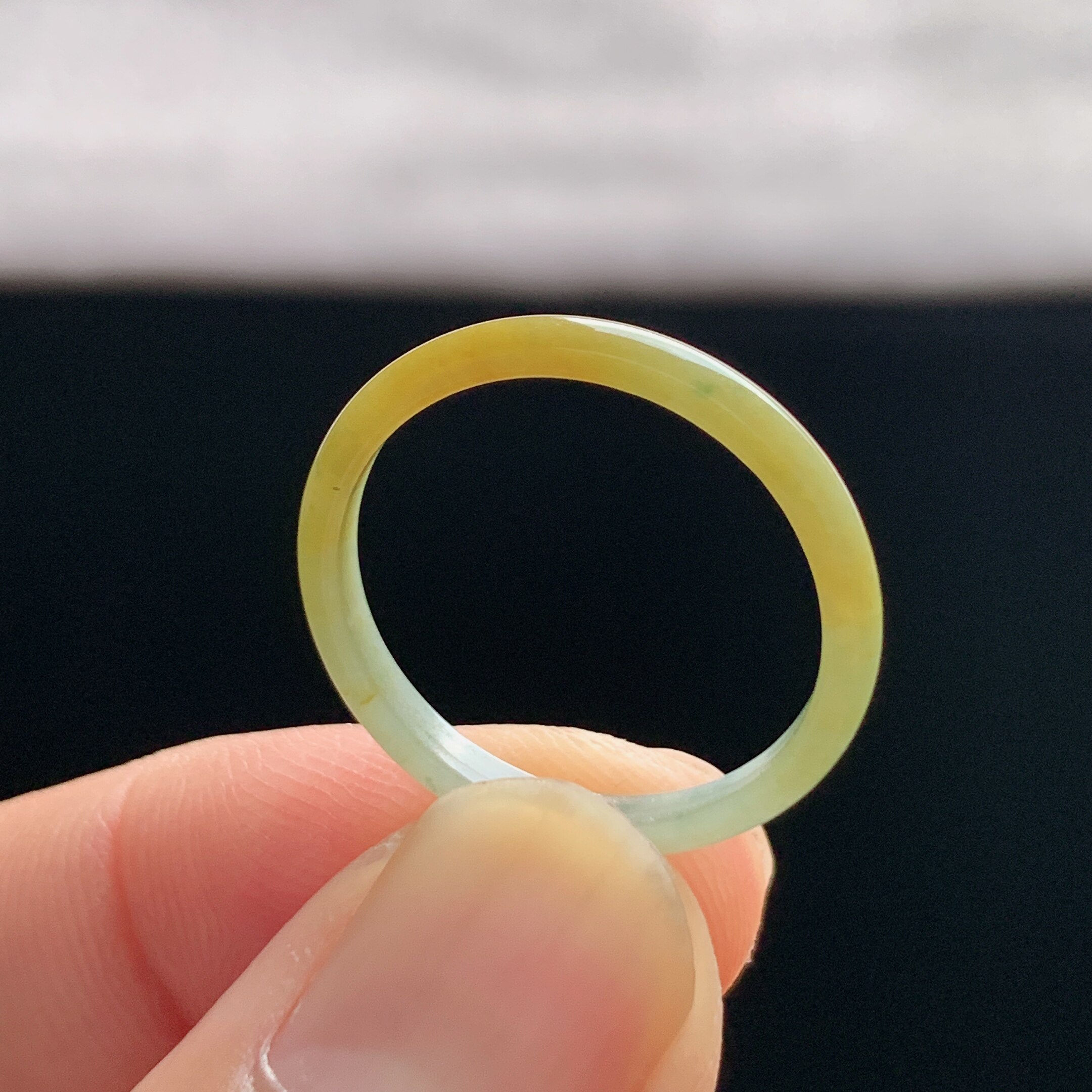 Natural A-grade ice waxy yellow jade ring
